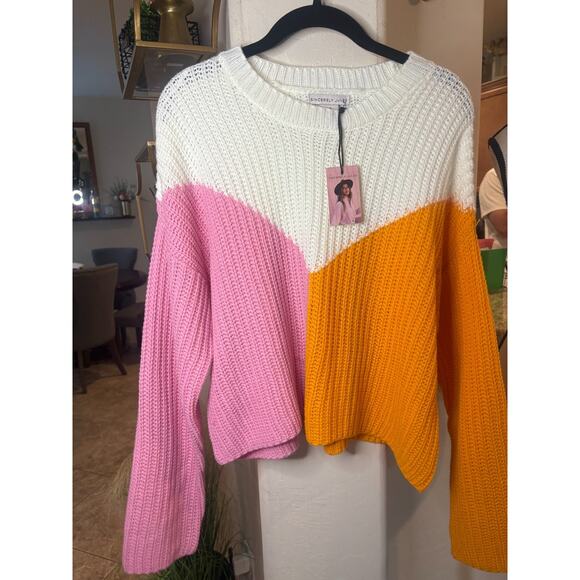 Sincerely Jules Colorblock Pink/Orange Oversized Knit Sweater M 8-12 NEW - Picture 2 of 5